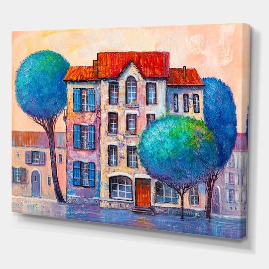 Designart - House With Red Roof and Colorful Autumn Trees